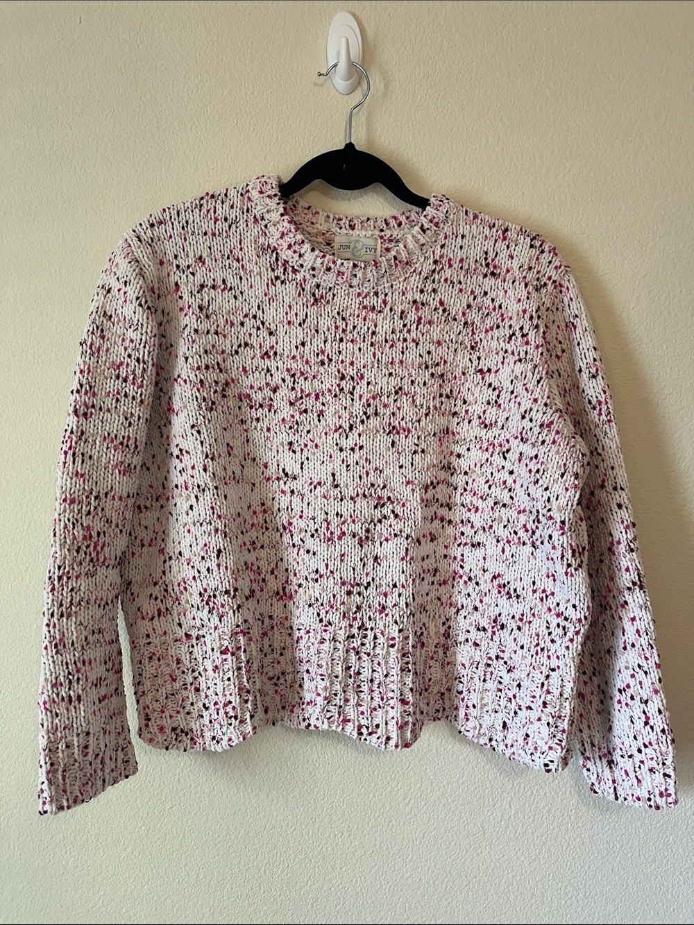June & Ivy Pink Speckled Sweater - L - scallop hem